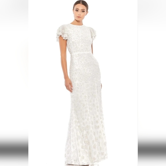 Macduggal 10748 White beaded Gown 4 NWT could use for a wedding gown - Picture 1 of 8